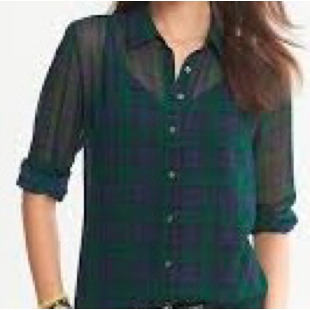 Banana Republic Green and Blue Sheer Plaid Button-Down Shirt Size Small